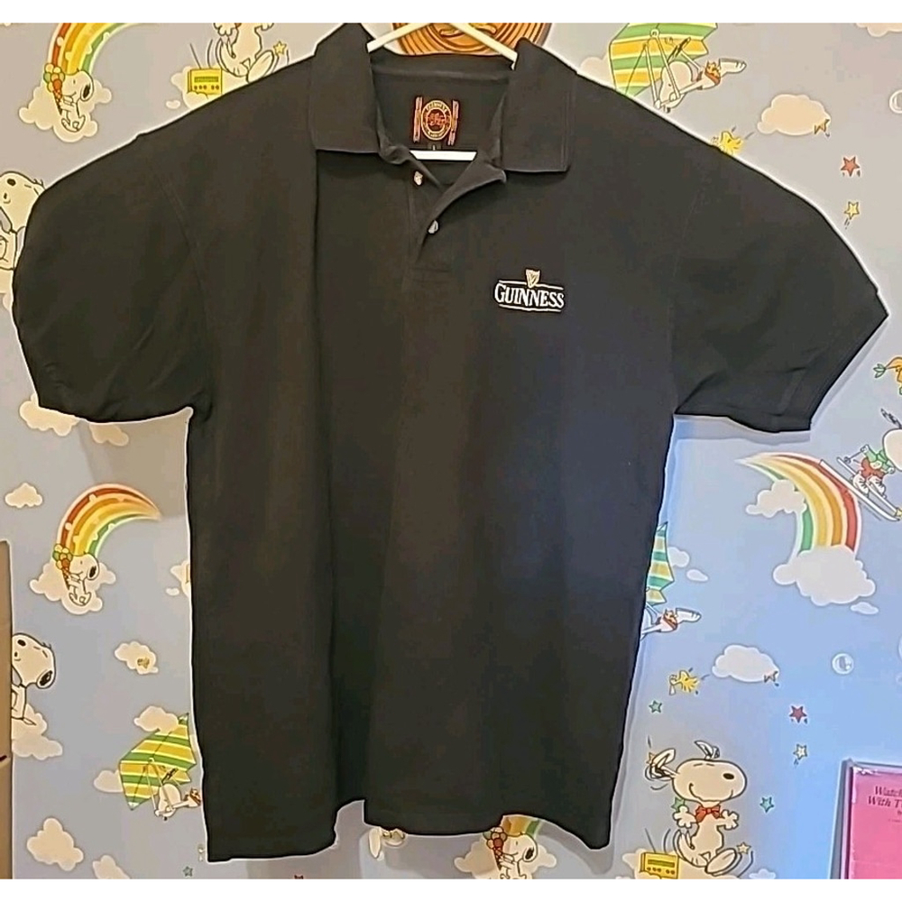 Guinness Beer Official Merchandise Polo Shirt Mens Size Large Black Short Sleeve